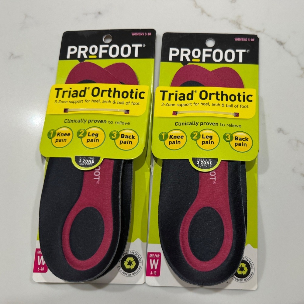 2 Pack ProFoot Triad Orthotic Womens 6-10 3-Zone Support Shoe Inserts Black Red